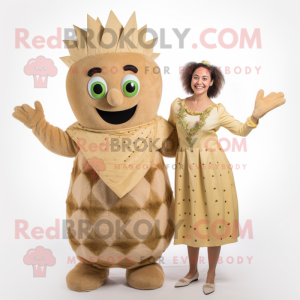 Tan Pineapple mascot costume character dressed with a Blouse and Earrings