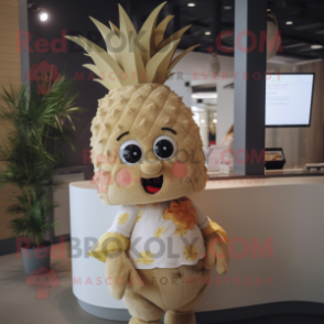 Tan Pineapple mascot costume character dressed with a Blouse and Earrings