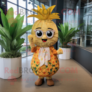 Tan Pineapple mascot costume character dressed with a Blouse and Earrings