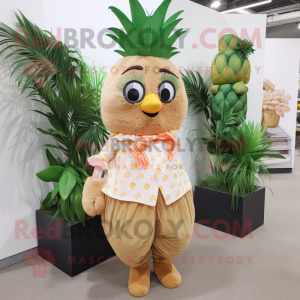 Tan Pineapple mascot costume character dressed with a Blouse and Earrings