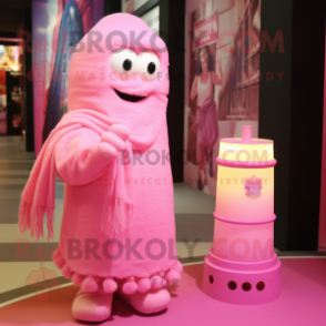 Pink Scented Candle mascot costume character dressed with a Cover-up and Scarf clips