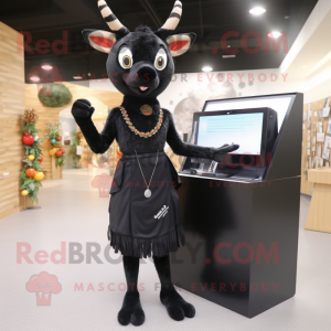 Black Deer mascot costume character dressed with a Pencil Skirt and Bracelets