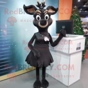 Black Deer mascot costume character dressed with a Pencil Skirt and Bracelets