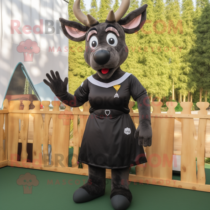 Black Deer mascot costume character dressed with a Pencil Skirt and Bracelets