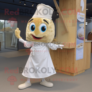 Cream Fish And Chips mascot costume character dressed with a Dress and Headbands