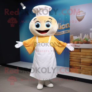 Cream Fish And Chips mascot costume character dressed with a Dress and Headbands