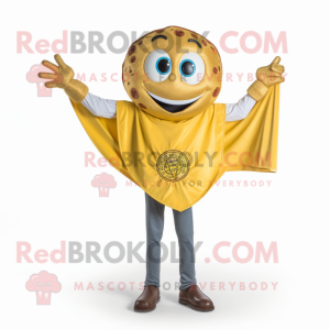 Gold Pizza mascot costume character dressed with a Skinny Jeans and Shawl pins