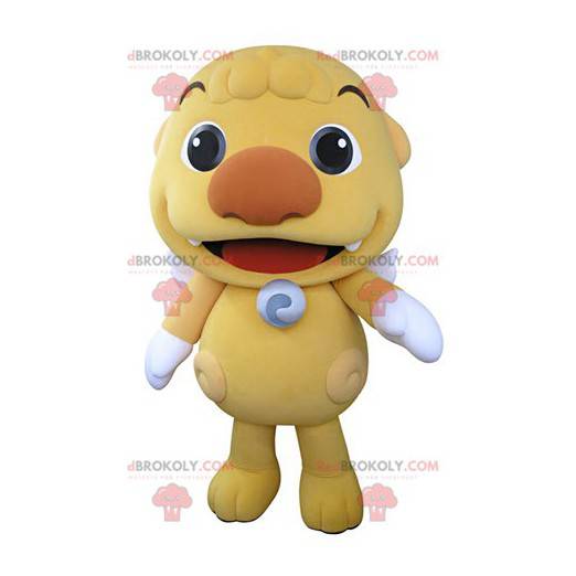 Mascotte de petit monstre jaune avec des ailes blanches -