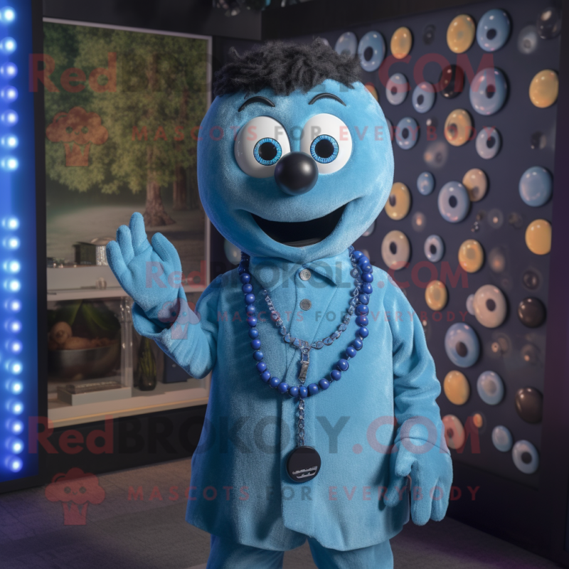 Blue Phone mascot costume character dressed with a Button-Up Shirt and Necklaces Blue Phone mascot costume character dressed with a Button-Up Shirt and Necklaces