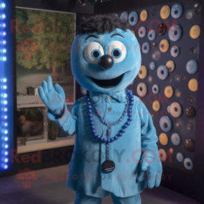 Blue Phone mascot costume character dressed with a Button-Up Shirt and Necklaces