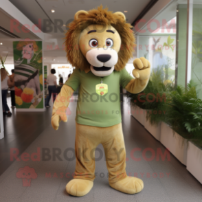 Olive Lion mascot costume character dressed with a Skinny Jeans and Cufflinks