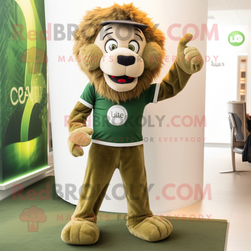 Olive Lion mascot costume character dressed with a Skinny Jeans and Cufflinks