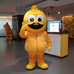 Yellow Orange mascot costume character dressed with a Jacket and Watches