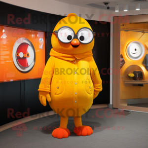 Yellow Orange mascot costume character dressed with a Jacket and Watches