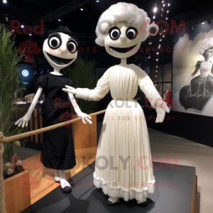 Black Tightrope Walker mascot costume character dressed with a Wedding Dress and Watches