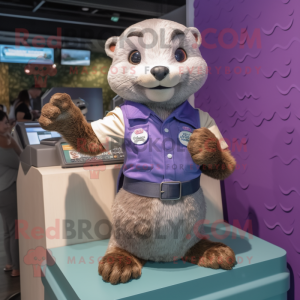 Lavender Otter mascot costume character dressed with a Button-Up Shirt and Watches