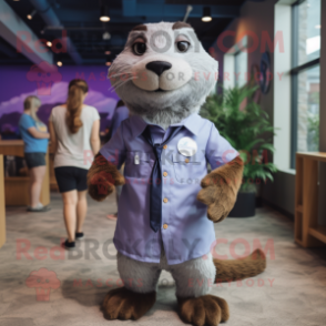 Lavender Otter mascot costume character dressed with a Button-Up Shirt and Watches