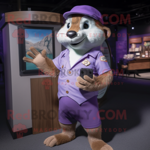 Lavender Otter mascot costume character dressed with a Button-Up Shirt and Watches