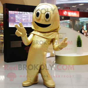 Gold Ice mascot costume character dressed with a Turtleneck and Clutch bags