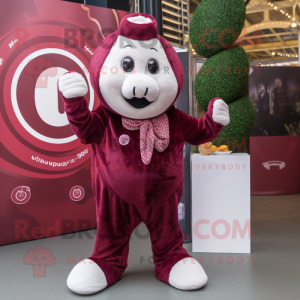 Maroon Champagne mascot costume character dressed with a Playsuit and Scarves