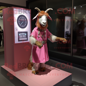 Pink Boer Goat mascot costume character dressed with a Sheath Dress and Bracelet watches
