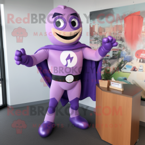 Lavender Superhero mascot costume character dressed with a Blouse and Cufflinks