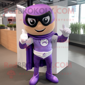 Lavender Superhero mascot costume character dressed with a Blouse and Cufflinks