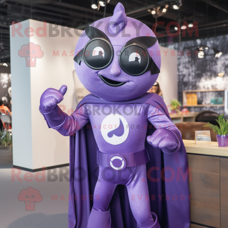 Lavender Superhero mascot costume character dressed with a Blouse and Cufflinks Lavender Superhero mascot costume character dressed with a Blouse and Cufflinks