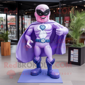 Lavender Superhero mascot costume character dressed with a Blouse and Cufflinks