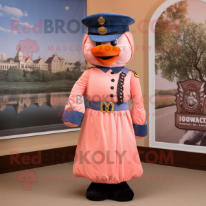 Peach Civil War Soldier mascot costume character dressed with a Wrap Dress and Scarves