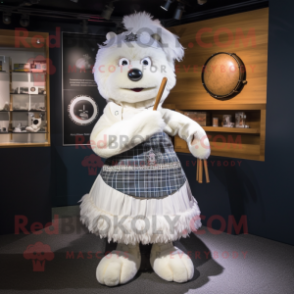 White Bagpipe mascot costume character dressed with a A-Line Skirt and Cummerbunds