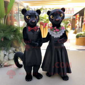 Black Jaguarundi mascot costume character dressed with a Evening Gown and Bow ties