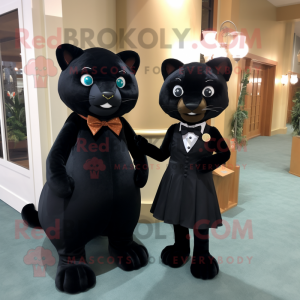 Black Jaguarundi mascot costume character dressed with a Evening Gown and Bow ties