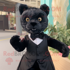 Black Jaguarundi mascot costume character dressed with a Evening Gown and Bow ties
