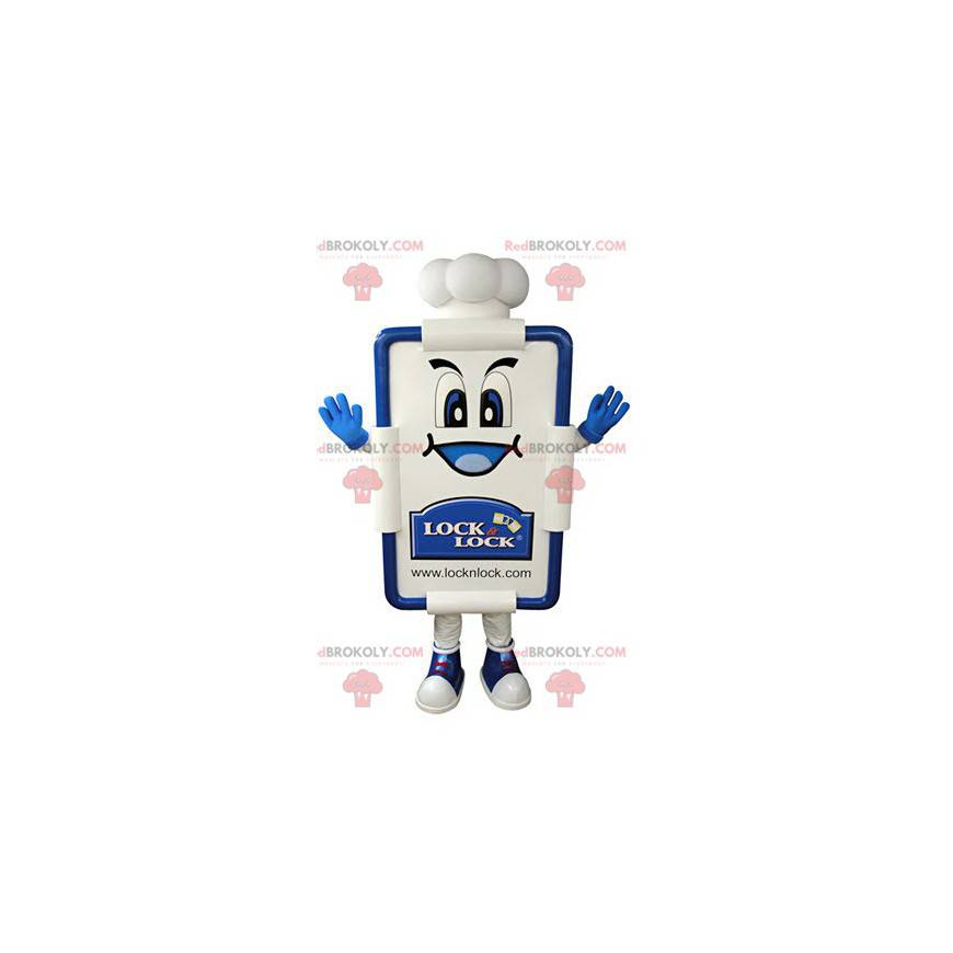 Tarjeta de restaurante mascota de tablero blanco y azul -