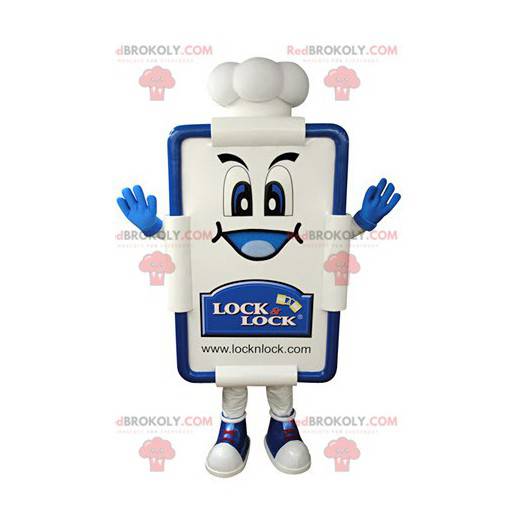 Restaurantkaart wit en blauw bord mascotte - Redbrokoly.com