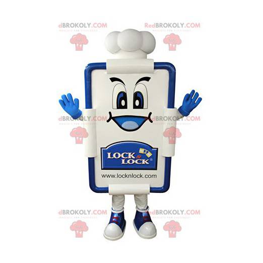 Tarjeta de restaurante mascota de tablero blanco y azul -