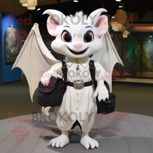 White Bat mascot costume character dressed with a Evening Gown and Backpacks