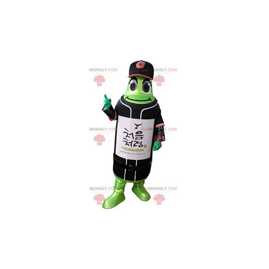 Mascotte de bouteille verte en tenue de sport - Redbrokoly.com