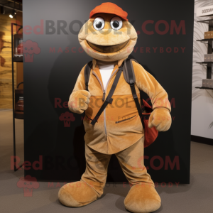 Rust Python mascot costume character dressed with a Corduroy Pants and Handbags