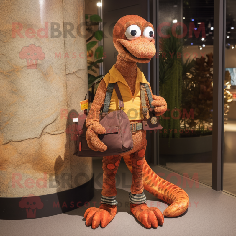 Rust Python mascot costume character dressed with a Corduroy Pants and Handbags Rust Python mascot costume character dressed with a Corduroy Pants and Handbags