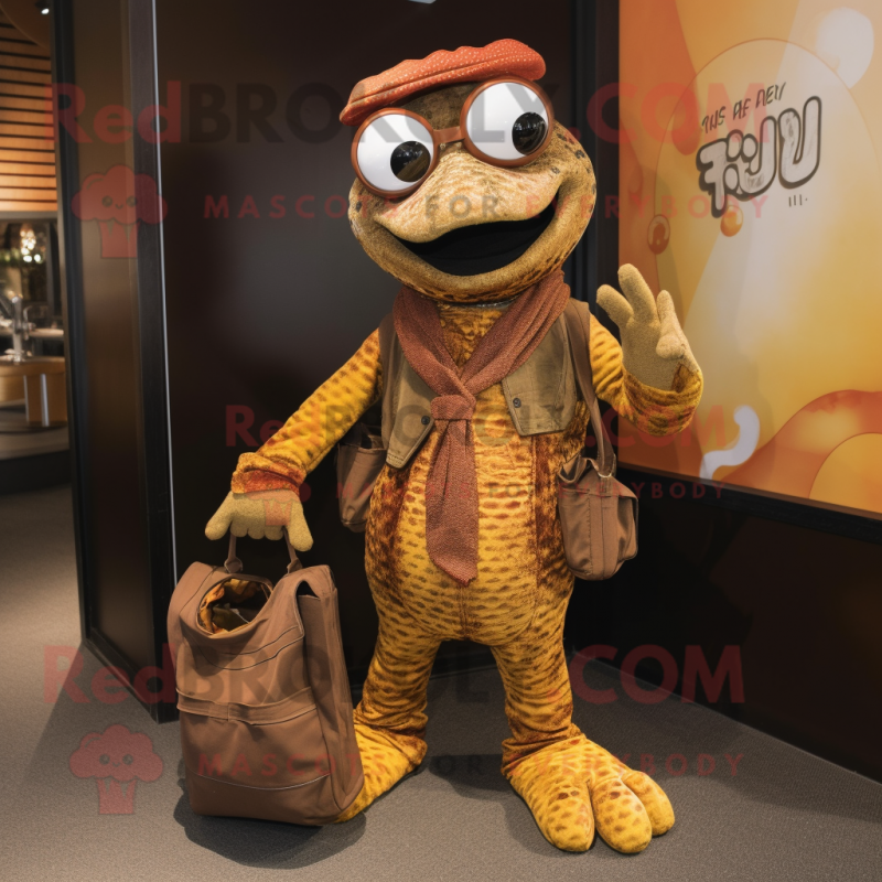 Rust Python mascot costume character dressed with a Corduroy Pants and Handbags Rust Python mascot costume character dressed with a Corduroy Pants and Handbags