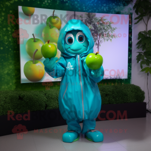 Cyan Apple maskot kostume...