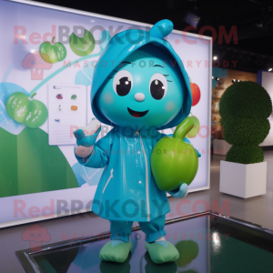 Cyan Apple maskot kostym...