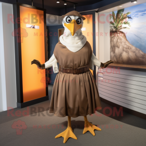 Brown Gull mascot costume character dressed with a A-Line Skirt and Belts