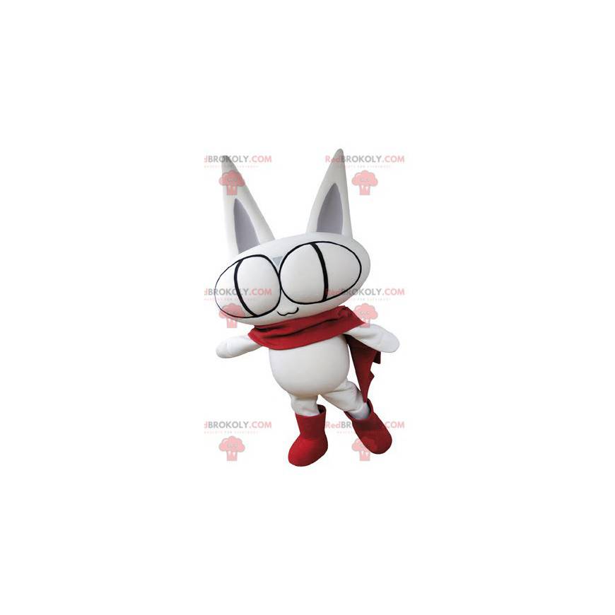 Geheel witte kat mascotte met grote ogen - Redbrokoly.com