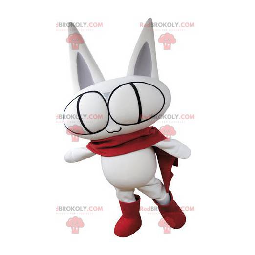 All white cat mascot with big eyes - Redbrokoly.com