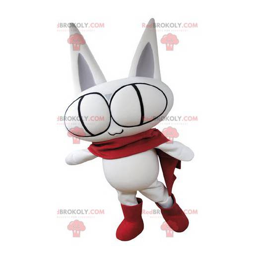 Mascotte de chat tout blanc avec de grands yeux - Redbrokoly.com