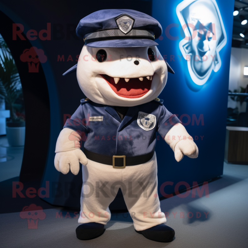 Navy Shark mascot costume character dressed with a Shorts and Suspenders