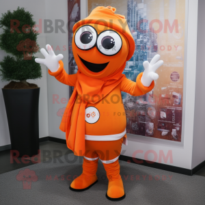 Orange Doctor mascot costume character dressed with a Capri Pants and Scarf clips